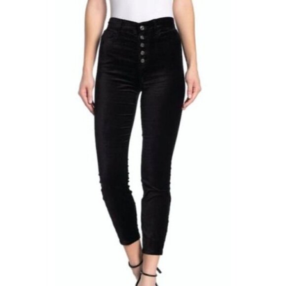 7 For All Mankind High-Waist Skinny Velvet Pants Button Fly Black Women Size 25 - Picture 3 of 16
